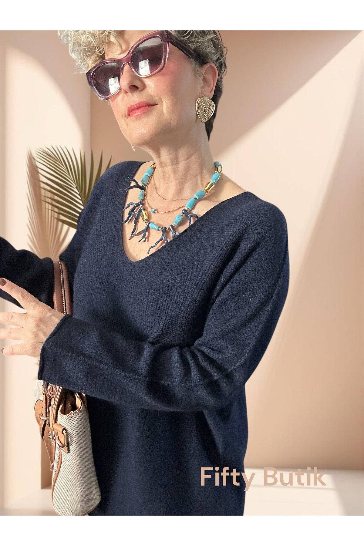 Piatti İtalyan V Yaka Yumoş Oval Triko Lacivert