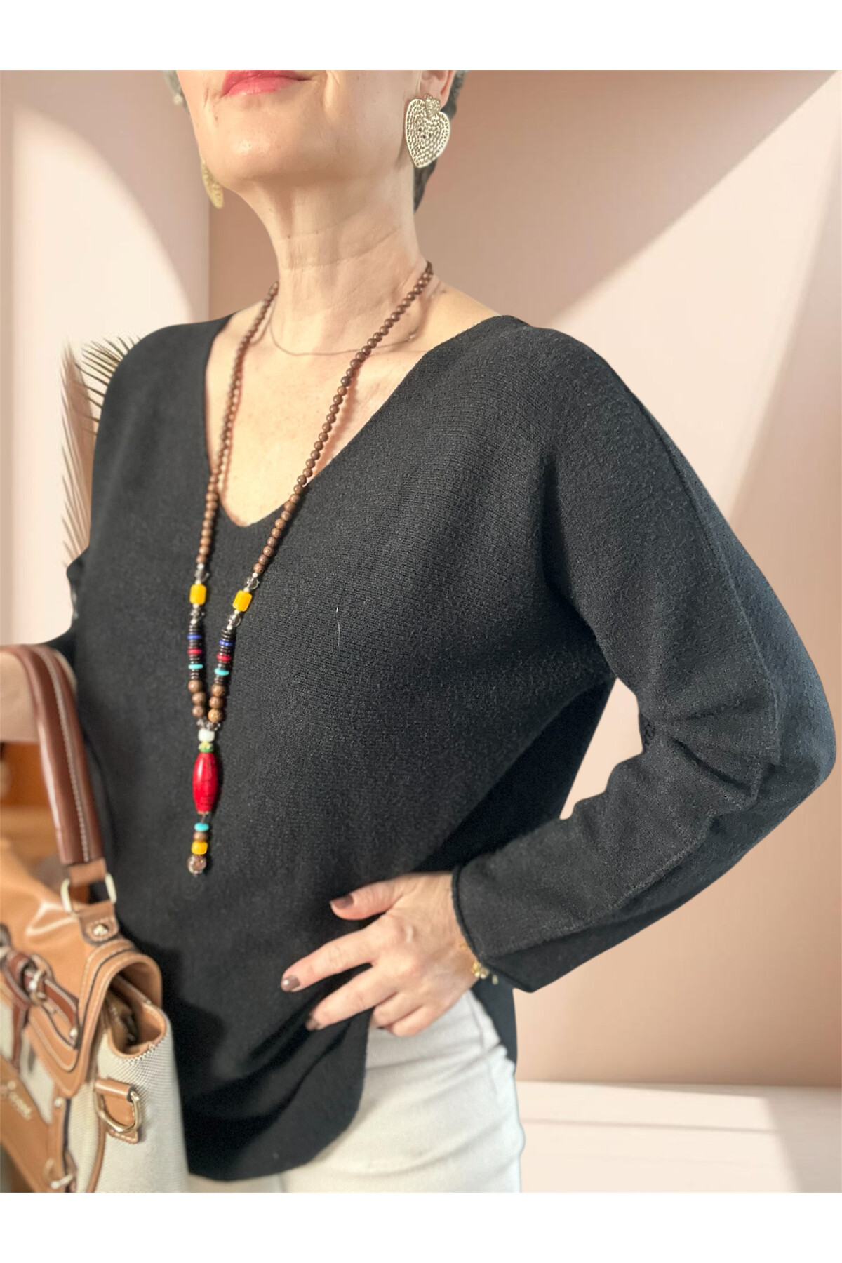 Piatti İtalyan V Yaka Yumoş Oval Triko Siyah