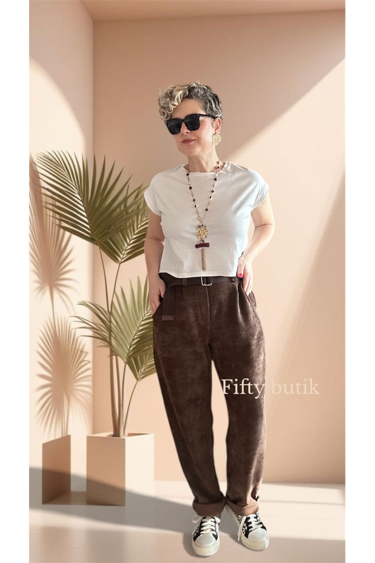 Pierro İtalyan Şönil Kemerli Havuç Pantolon Kahve