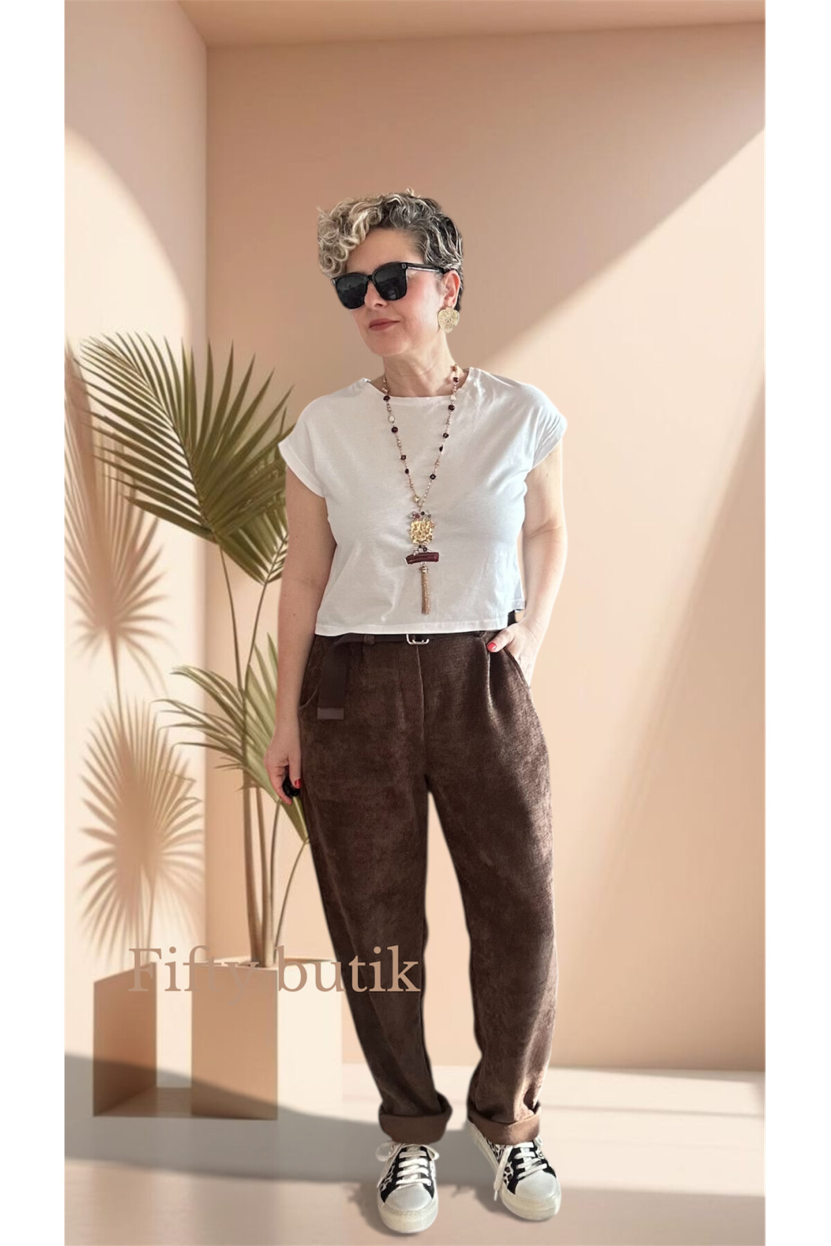 Pierro İtalyan Şönil Kemerli Havuç Pantolon Kahve