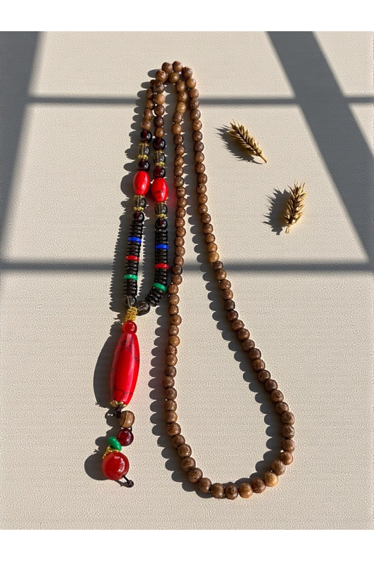 Piku Doğal Taş Etnik Cam Bambu Kolye