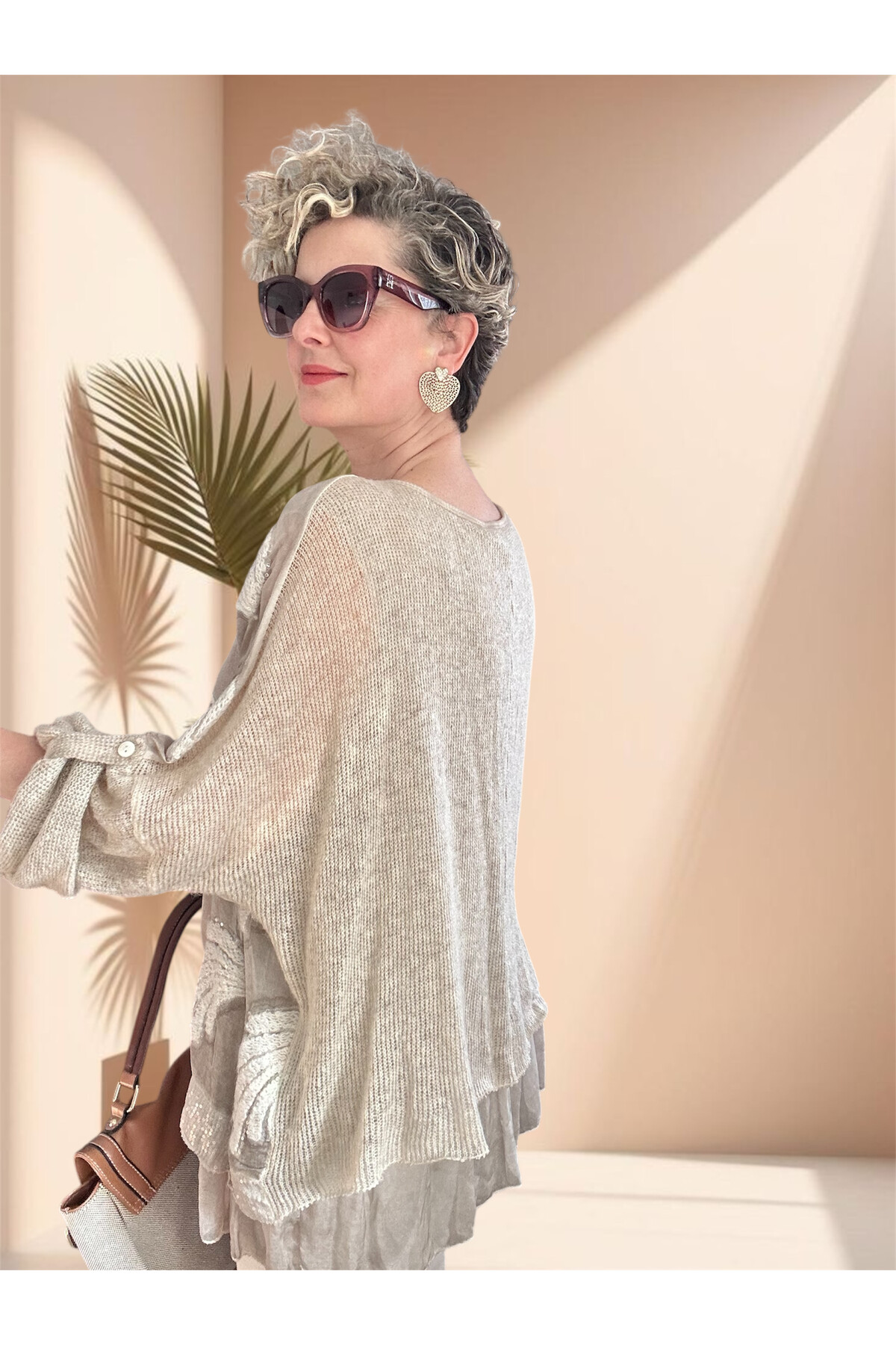 Pitti İthal Pul Payet İşleme Detay Triko Bluz Beige