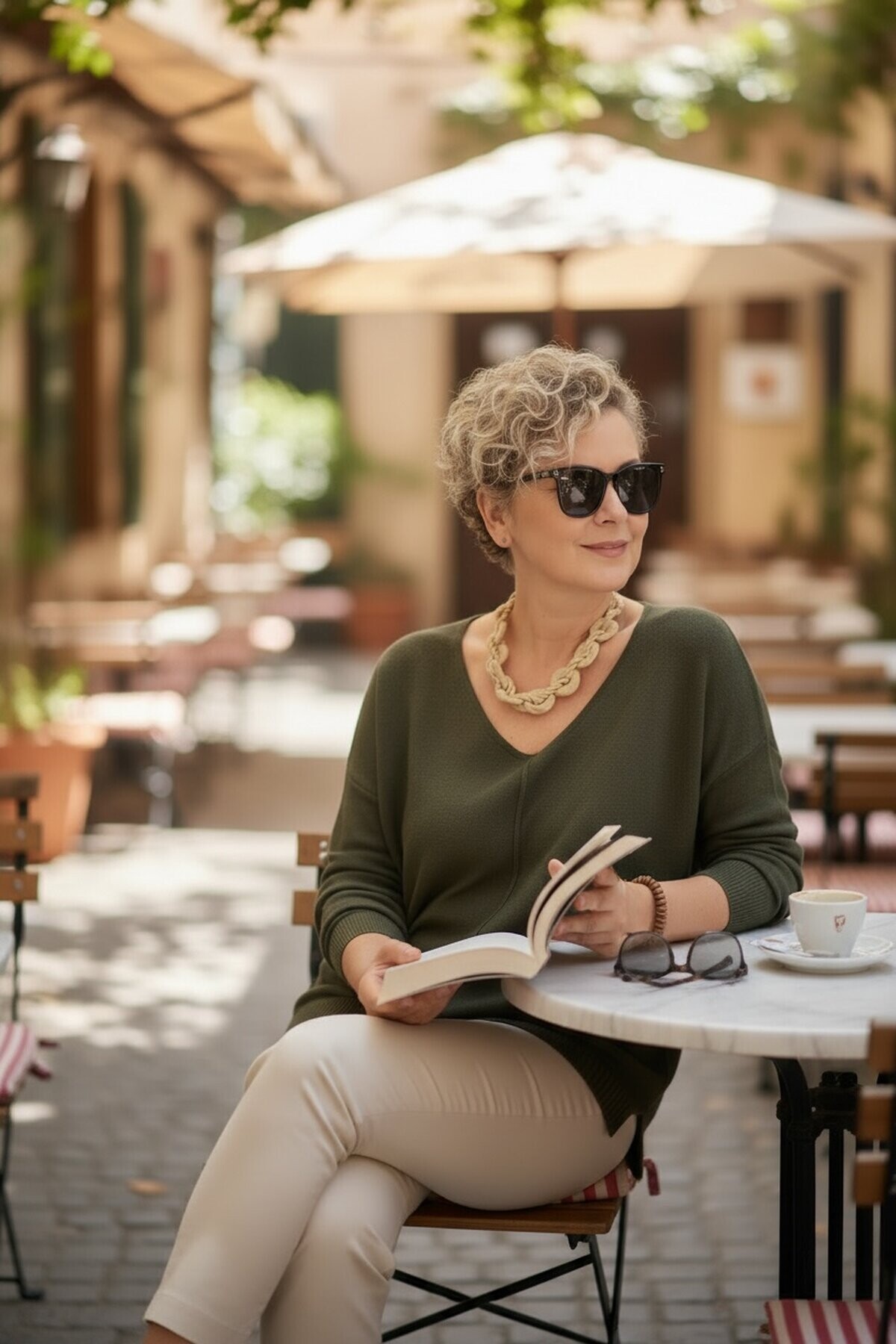 Purre V Yaka Tasarım Soft Triko Bluz Haki Yeşil