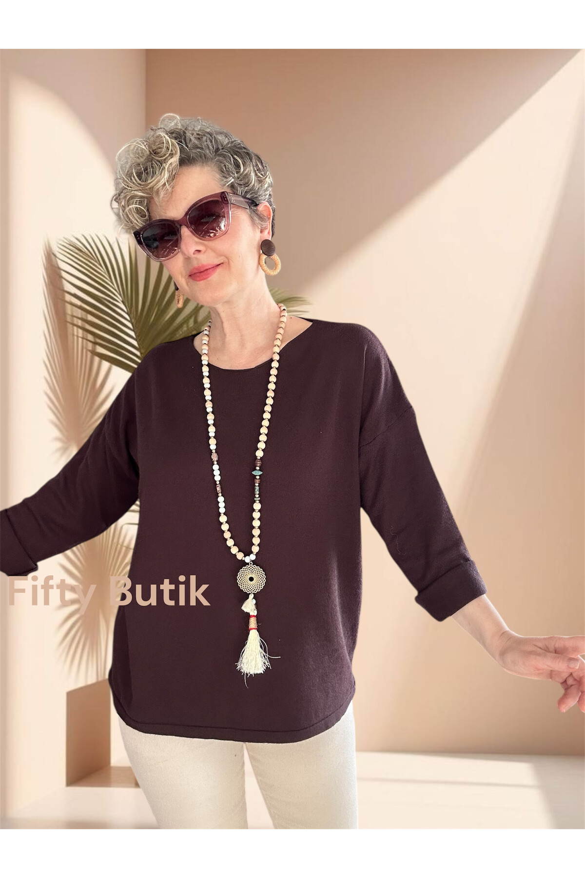 Russi Tasarım Triko Bluz Acı Kahve