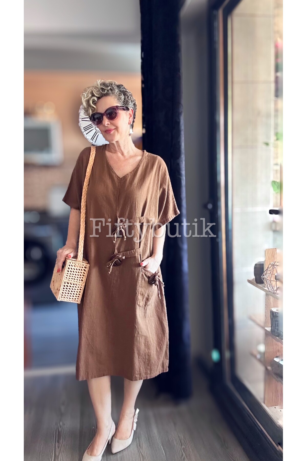 Sienta Tasarım Rustik İp Detay Elbise Kahve