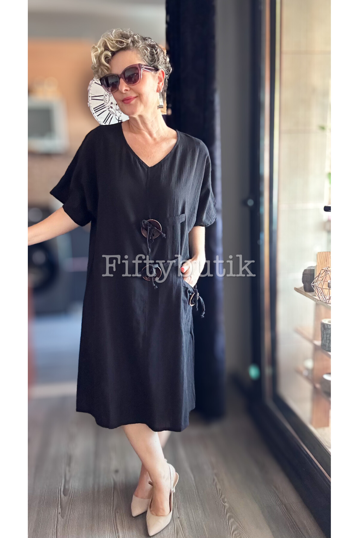 Sienta Tasarım Rustik İp Detay Elbise Siyah