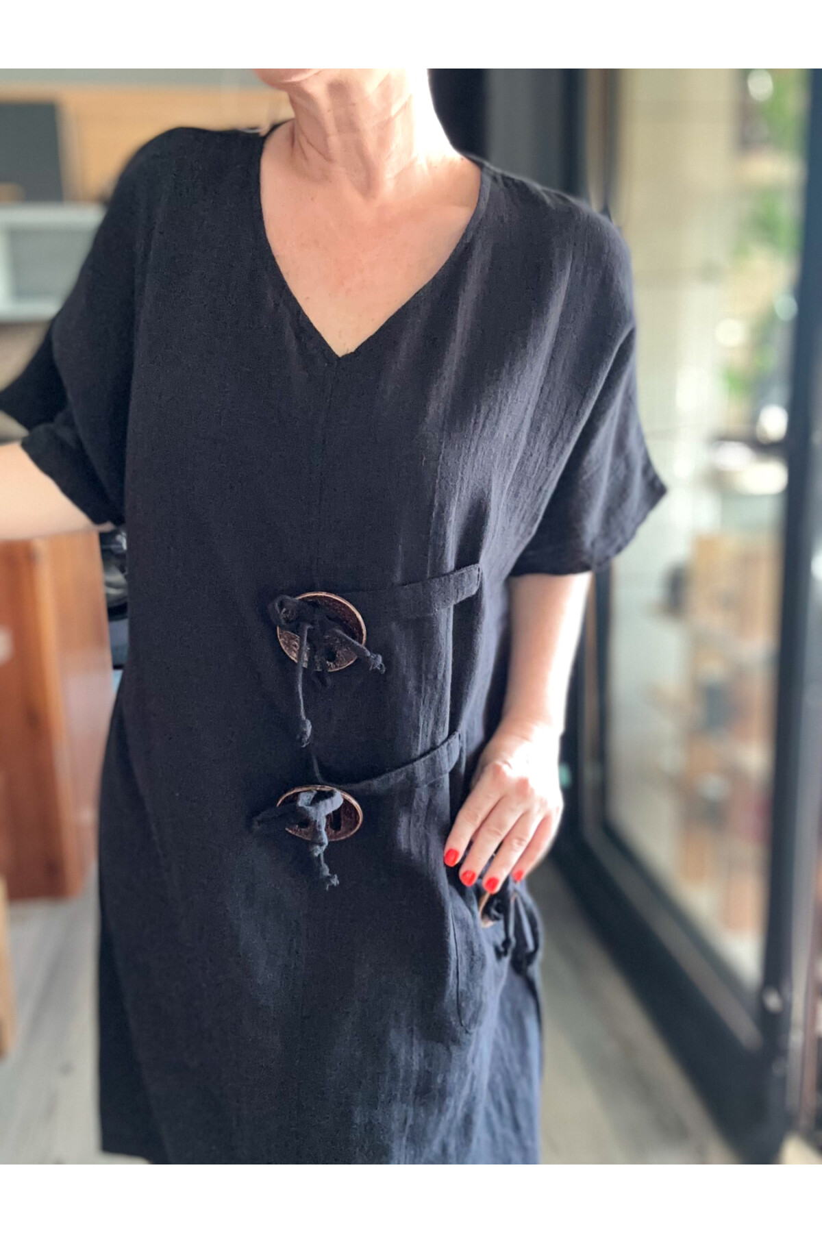 Sienta Tasarım Rustik İp Detay Elbise Siyah