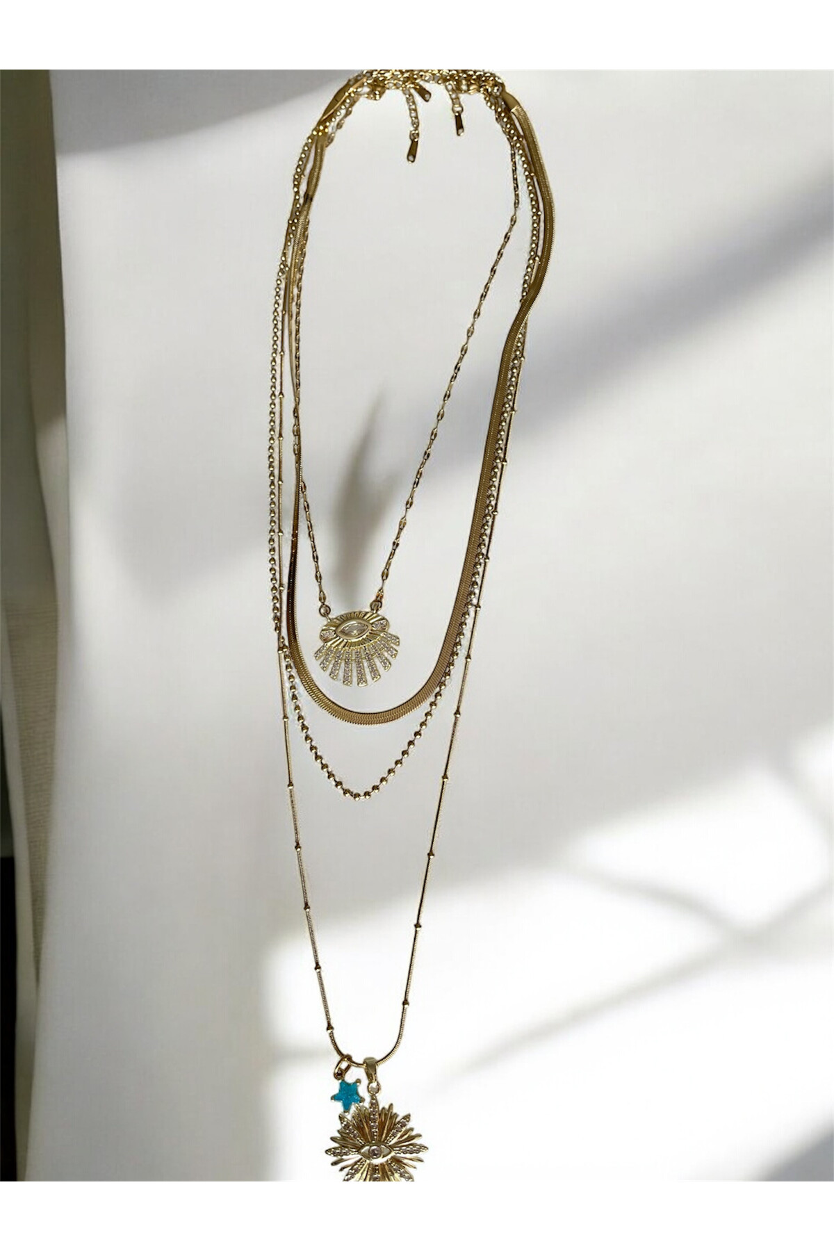 Sorra Çelik Gold Çoklu Kolye