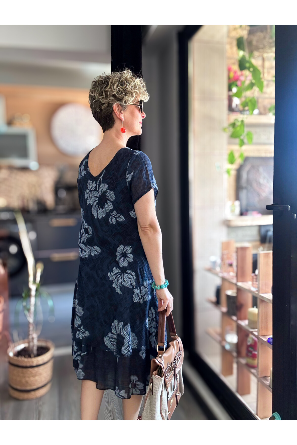 Tassi İtalyan Lotus Desenli Elbise Lacivert