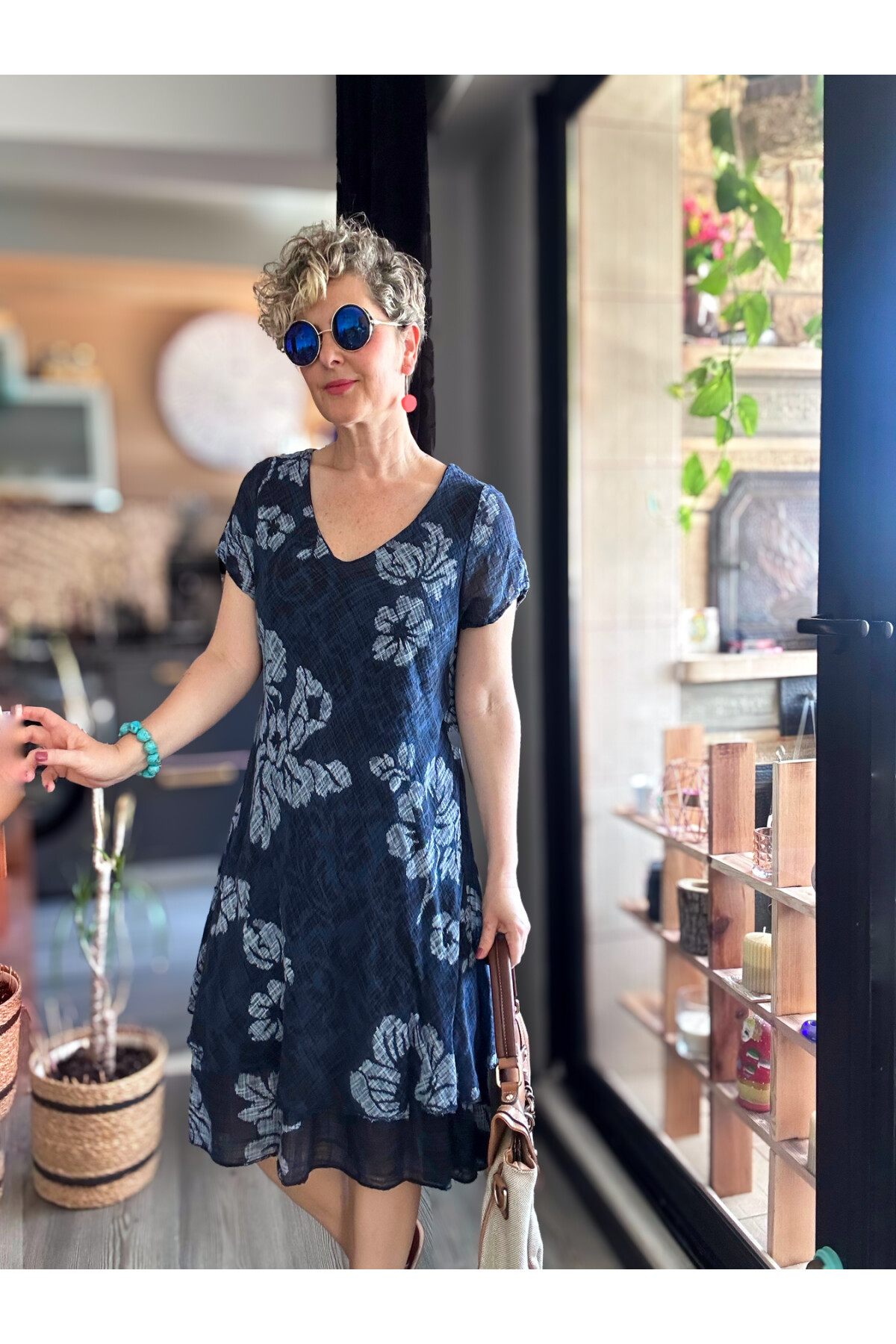 Tassi İtalyan Lotus Desenli Elbise Lacivert