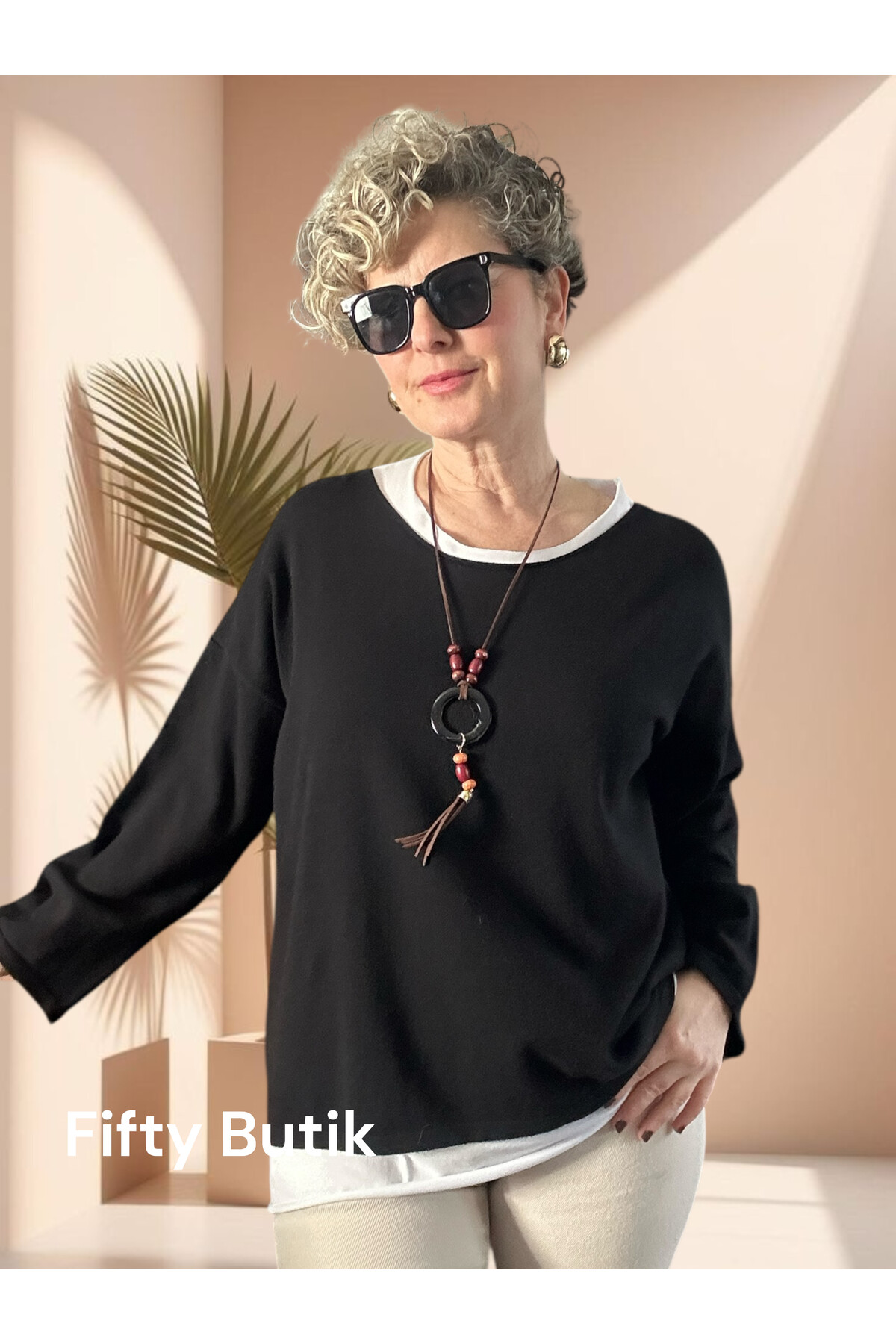 Torre Atletli Kolye Detay Triko Bluz Siyah