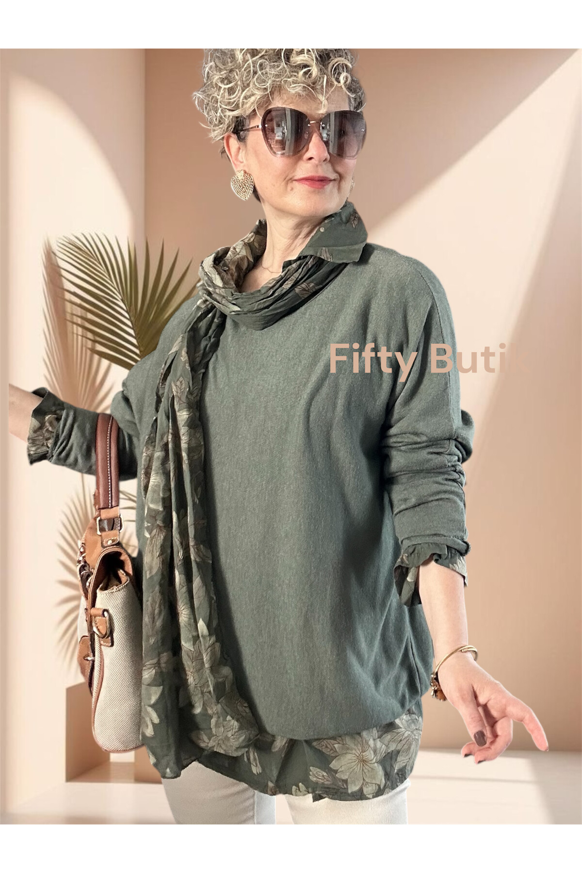 Tussi İtalyan Gömlekli Bluz Triko Takım Haki