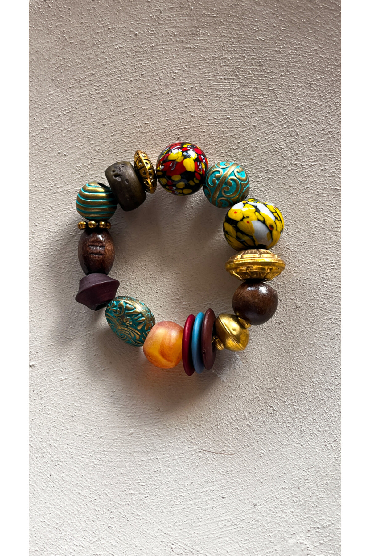 Vinitsa Çok Renkli Cam Tahta Detay Bileklik