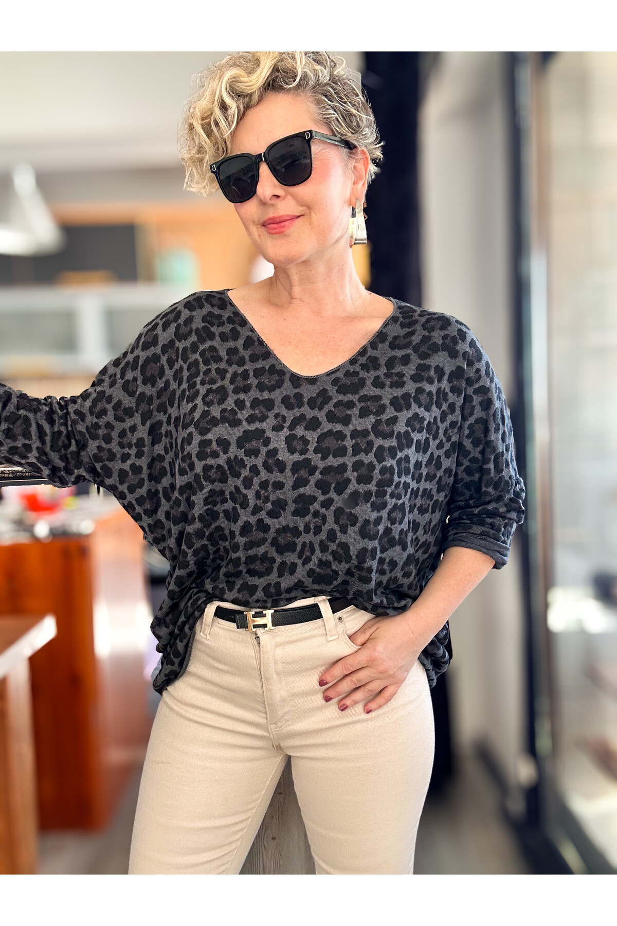 Virgin İtalyan V Yaka Desenli Triko Gri