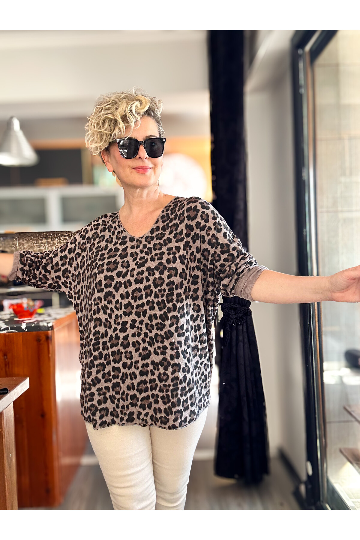 Virgin İtalyan V Yaka Desenli Triko Vizon