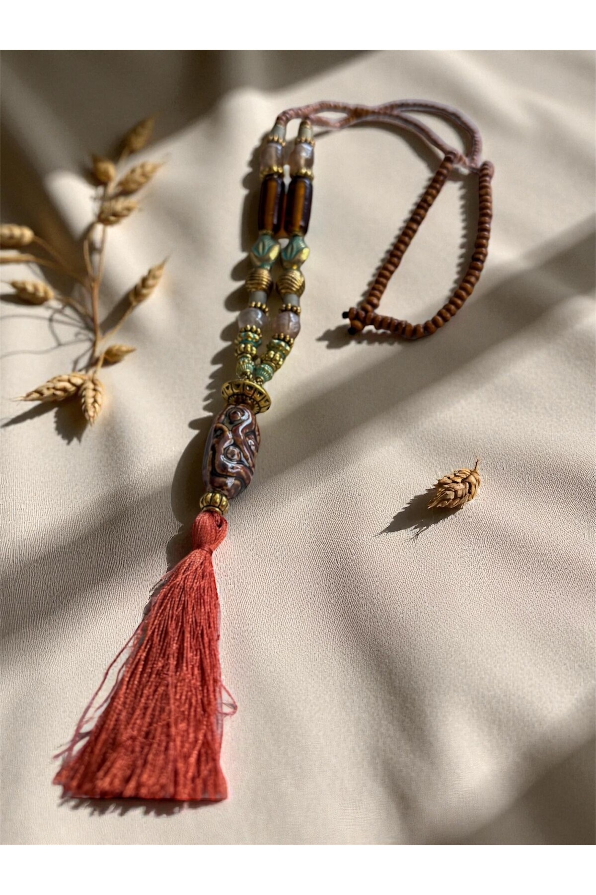 Virras Pirinç Cam Etnik Kolye