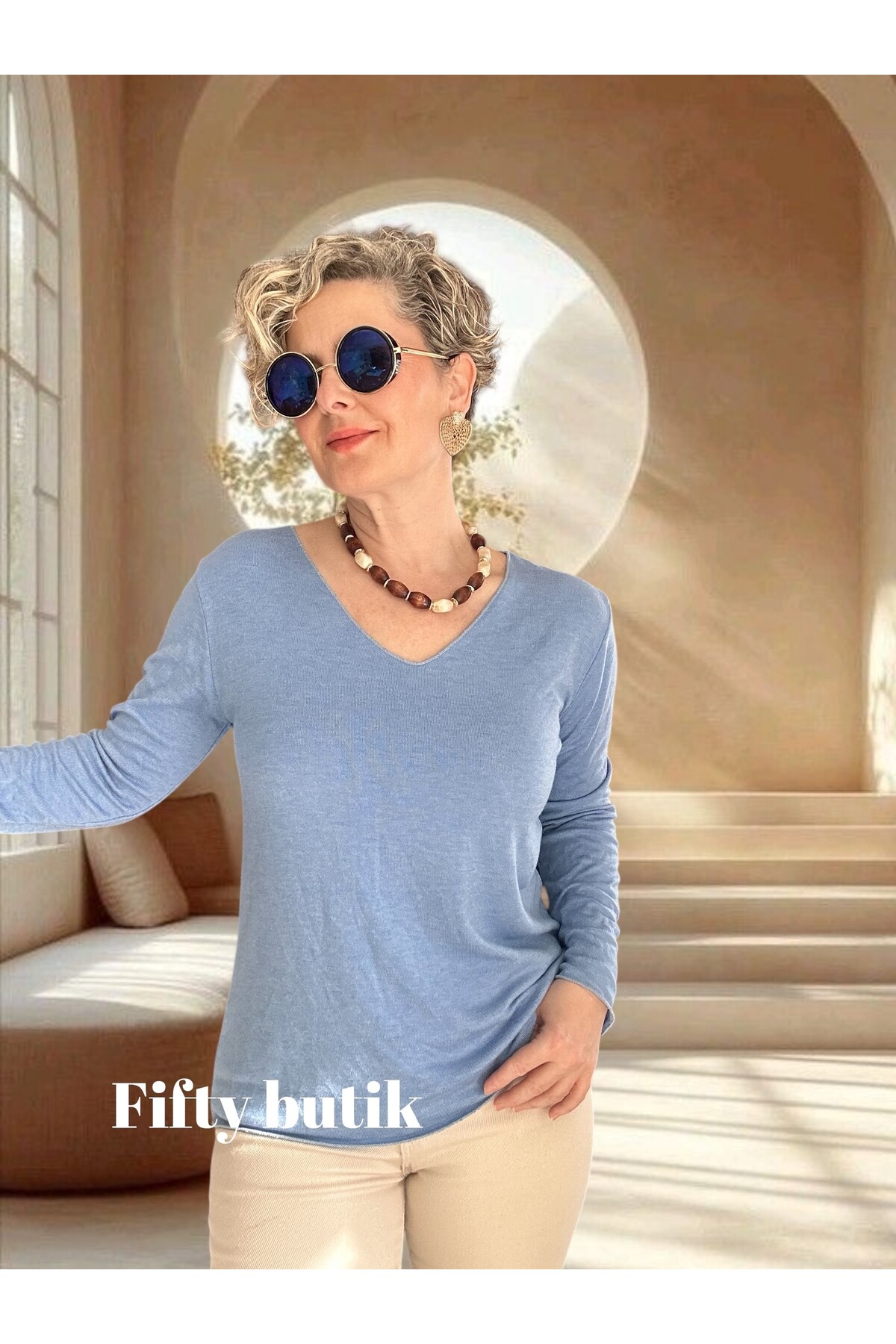 Zanna İtalyan V Yaka Triko Bebe Mavi