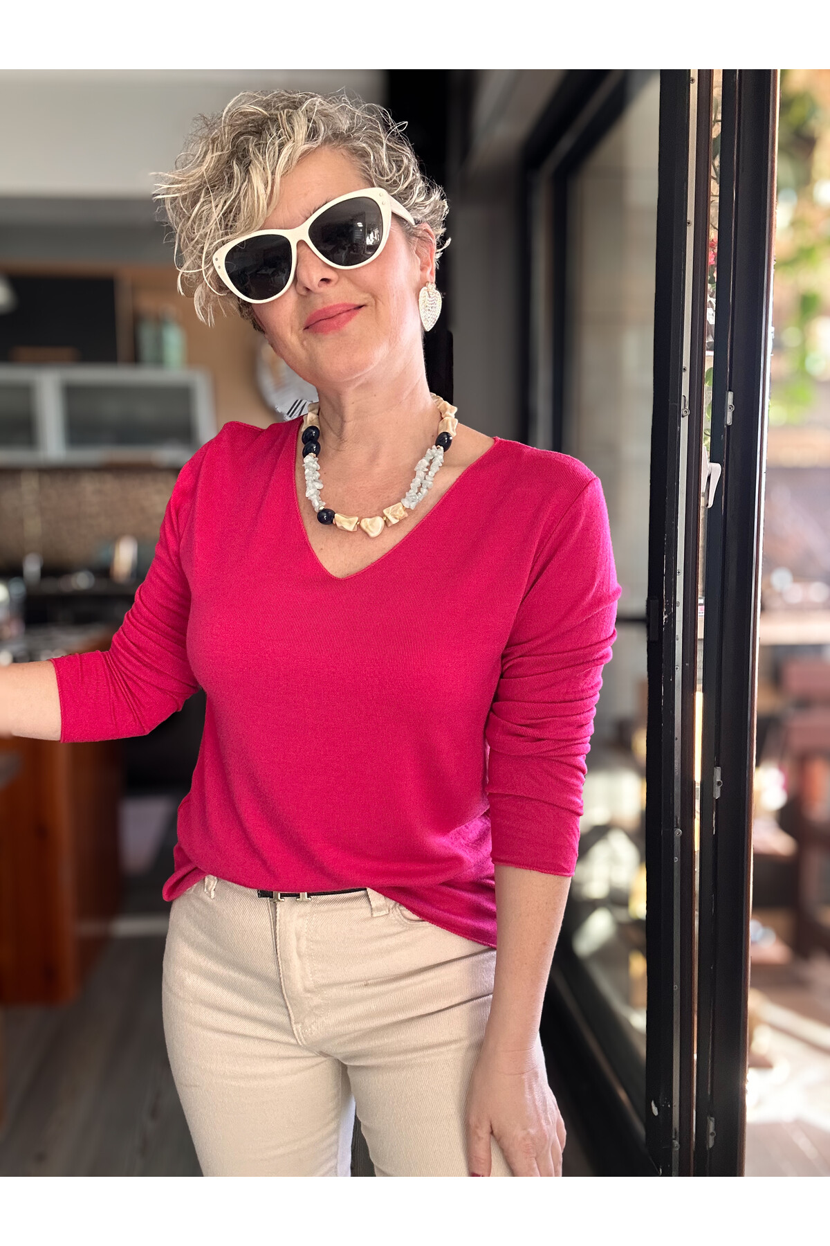 Zanna İtalyan V Yaka Triko Fuşya