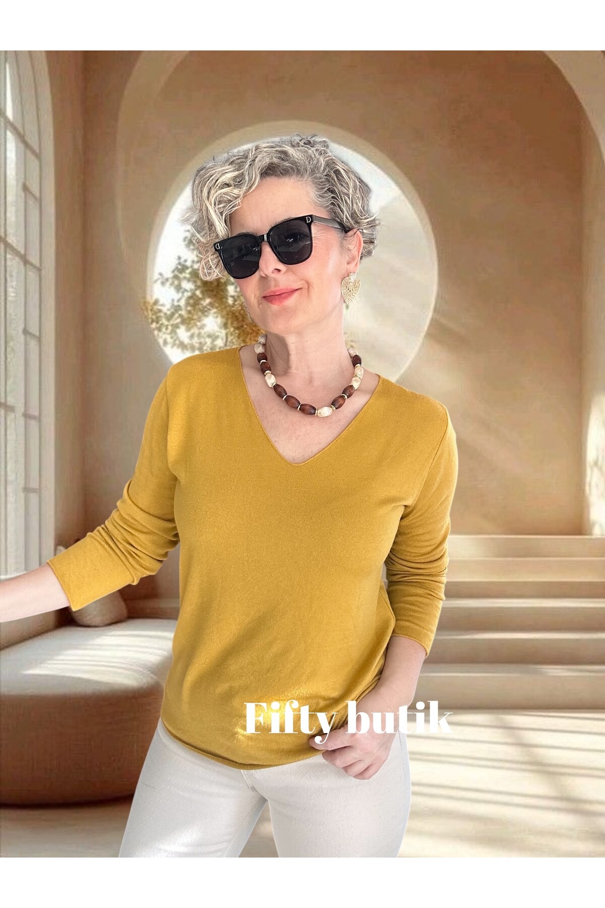 Zanna İtalyan V Yaka Triko Safran