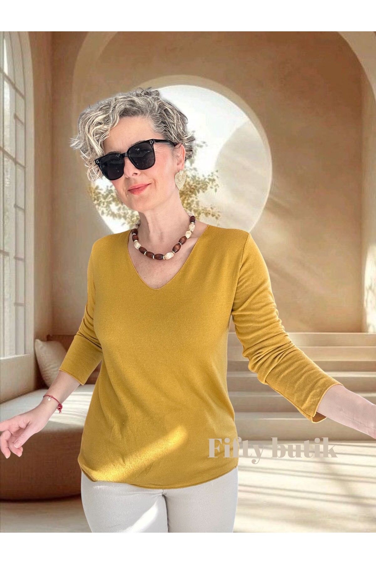 Zanna İtalyan V Yaka Triko Safran