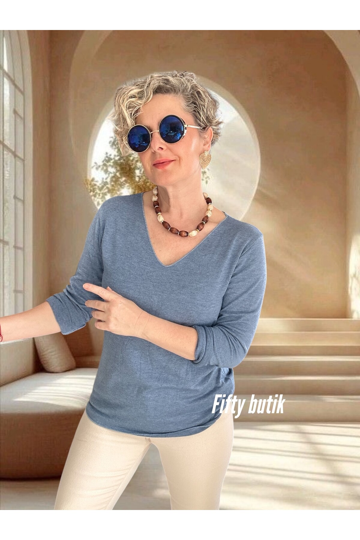 Zanna İtalyan V Yaka Triko Mavi