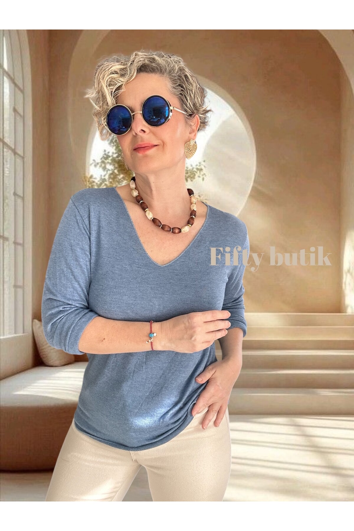 Zanna İtalyan V Yaka Triko Mavi
