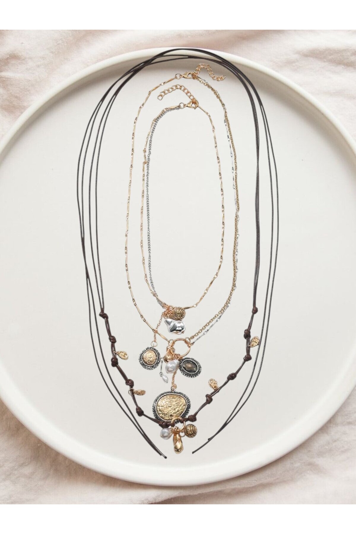 ZRA Modell Akla Çoklu Silver Gold  Kolye