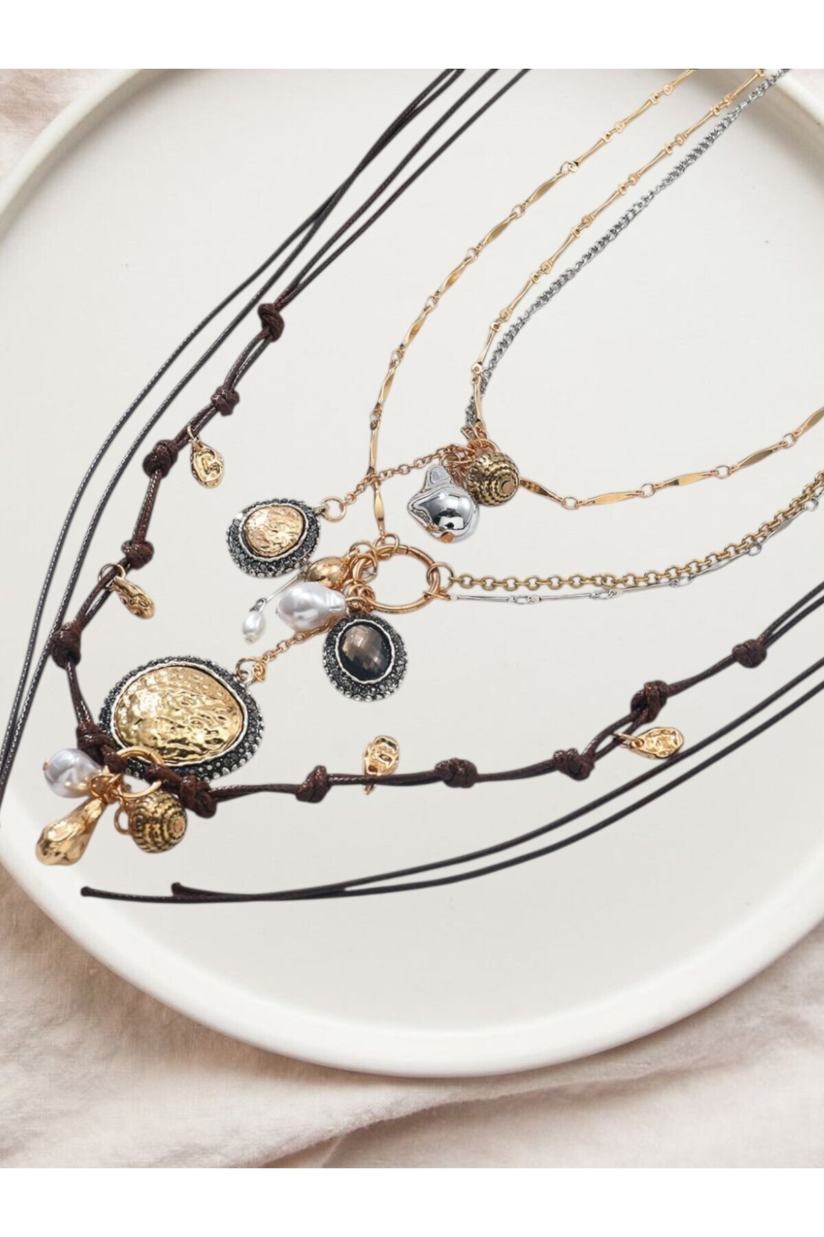 ZRA Modell Akla Çoklu Silver Gold  Kolye