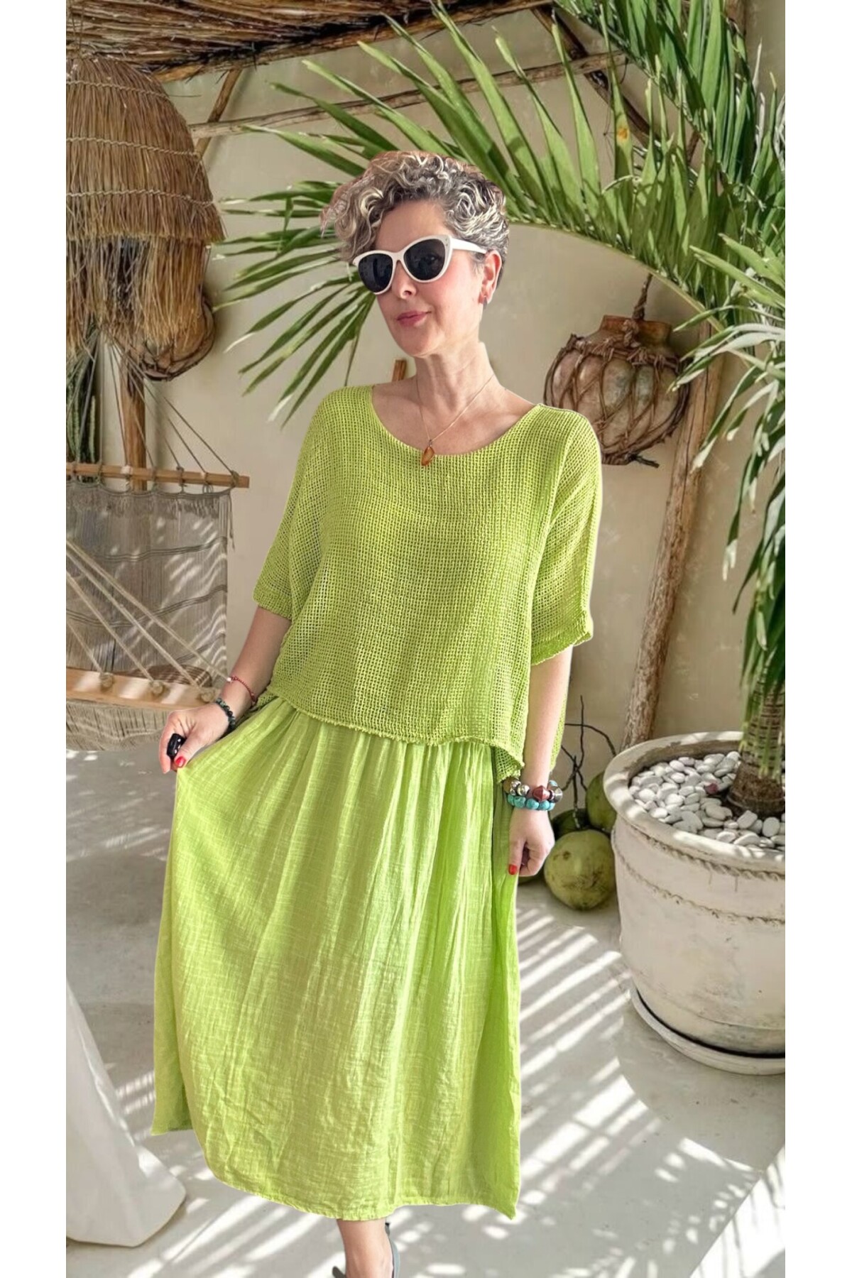 Abitare İtalyan Fisto File Detay Vip Elbise Fıstık Yeşil