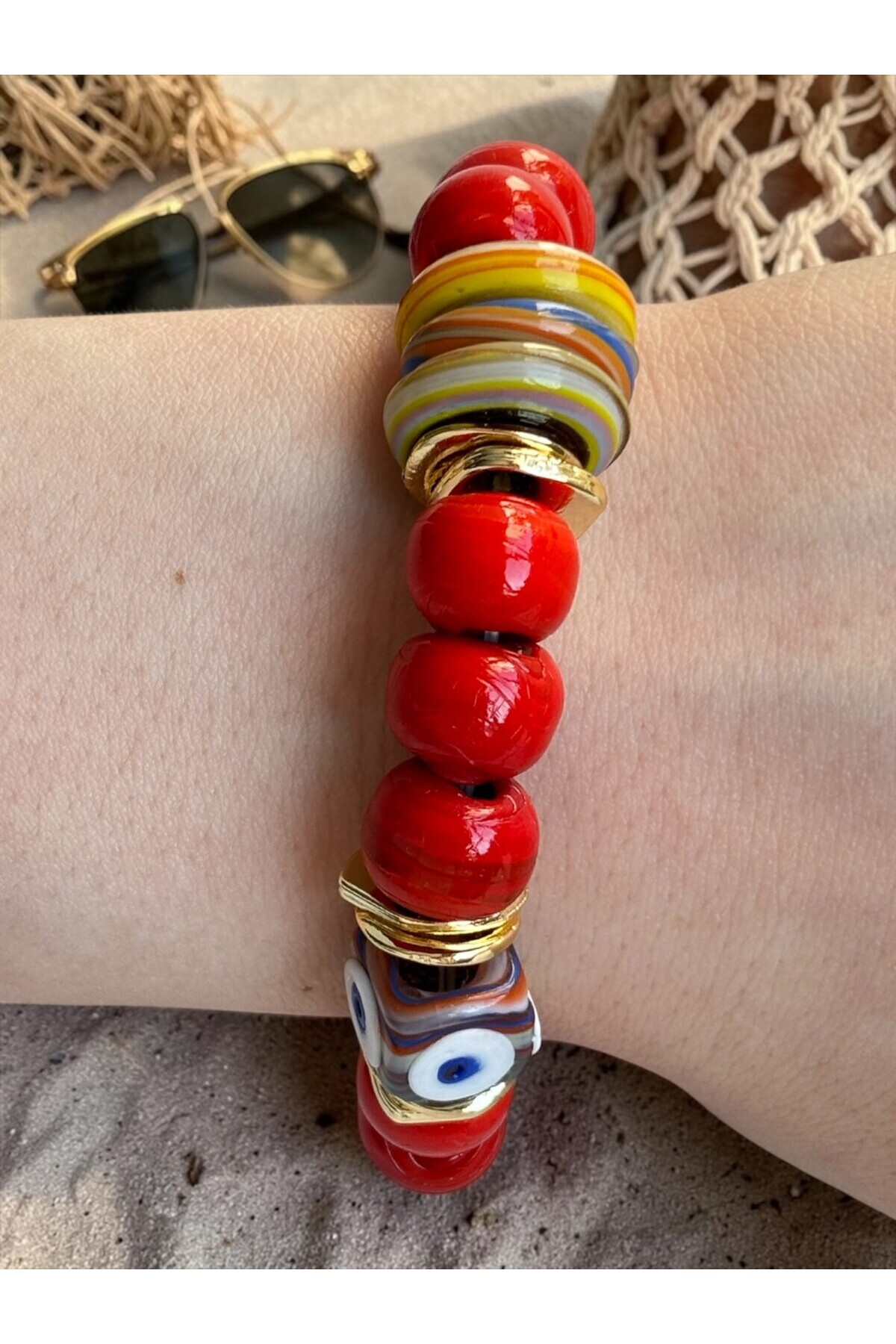 Bodrum Cam Taş Red Boncuk Bilezik