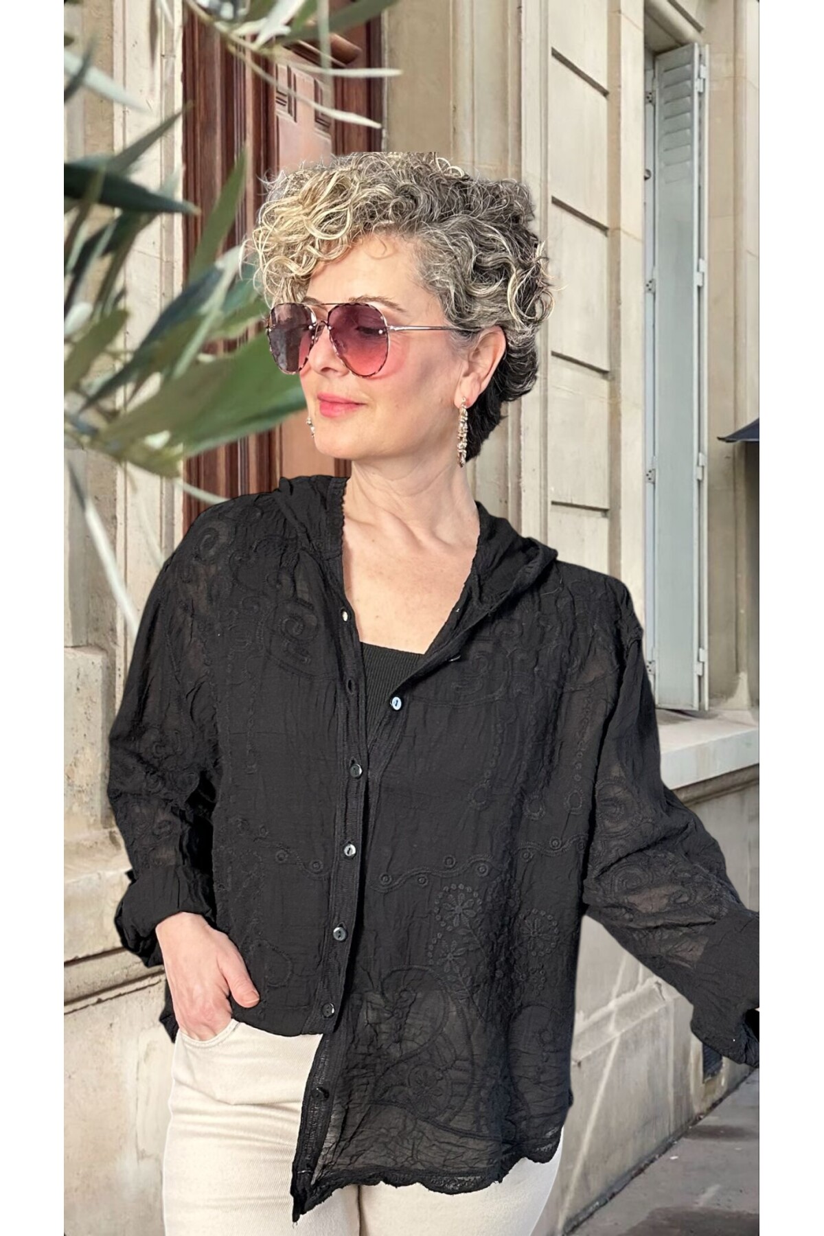 Bohho İthal Kapüşonlu Nakışlı Gömlek Ceket Siyah