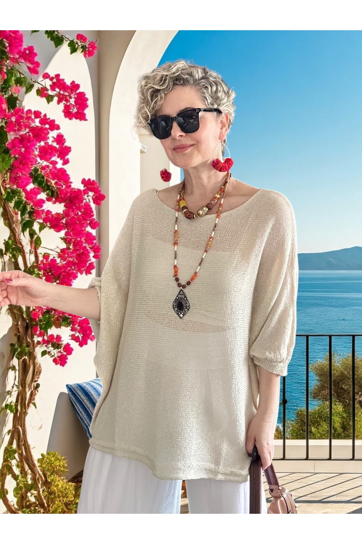 Busse Kayık Yaka Salaş Merserize Bluz Taş