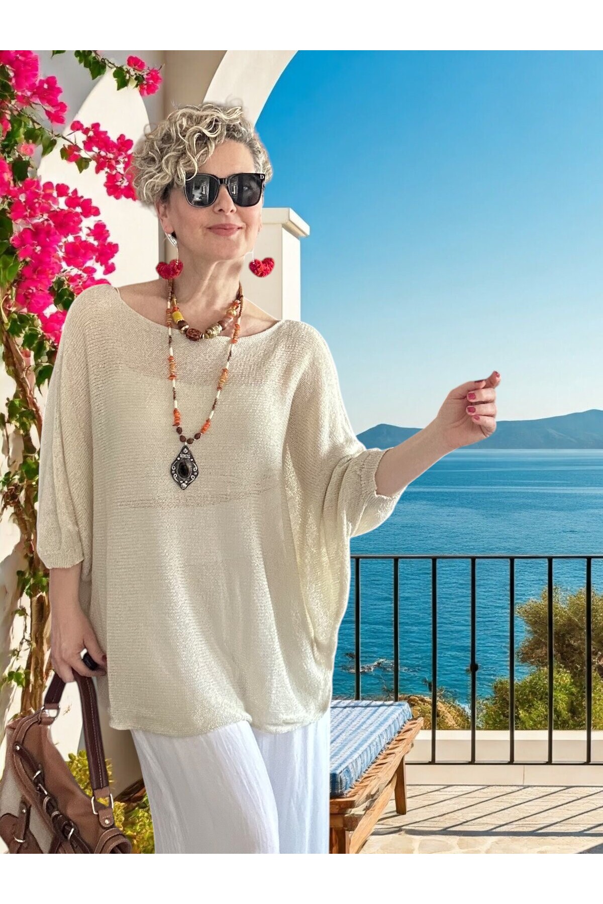 Busse Kayık Yaka Salaş Merserize Bluz Taş