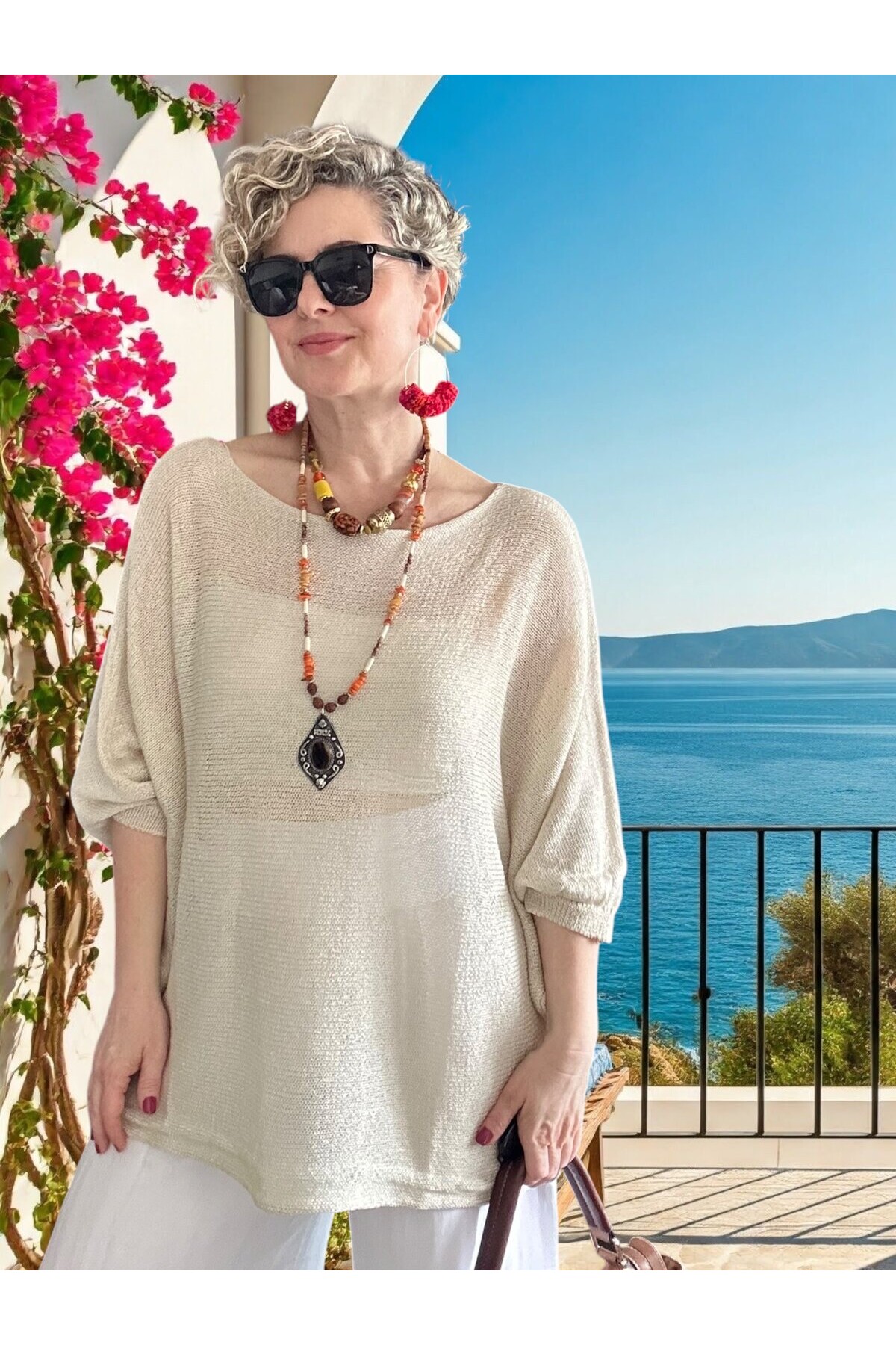 Busse Kayık Yaka Salaş Merserize Bluz Taş