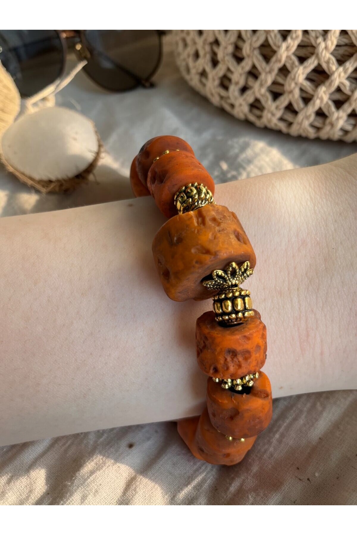 Cam Taş Etnik Bileklik Turuncu