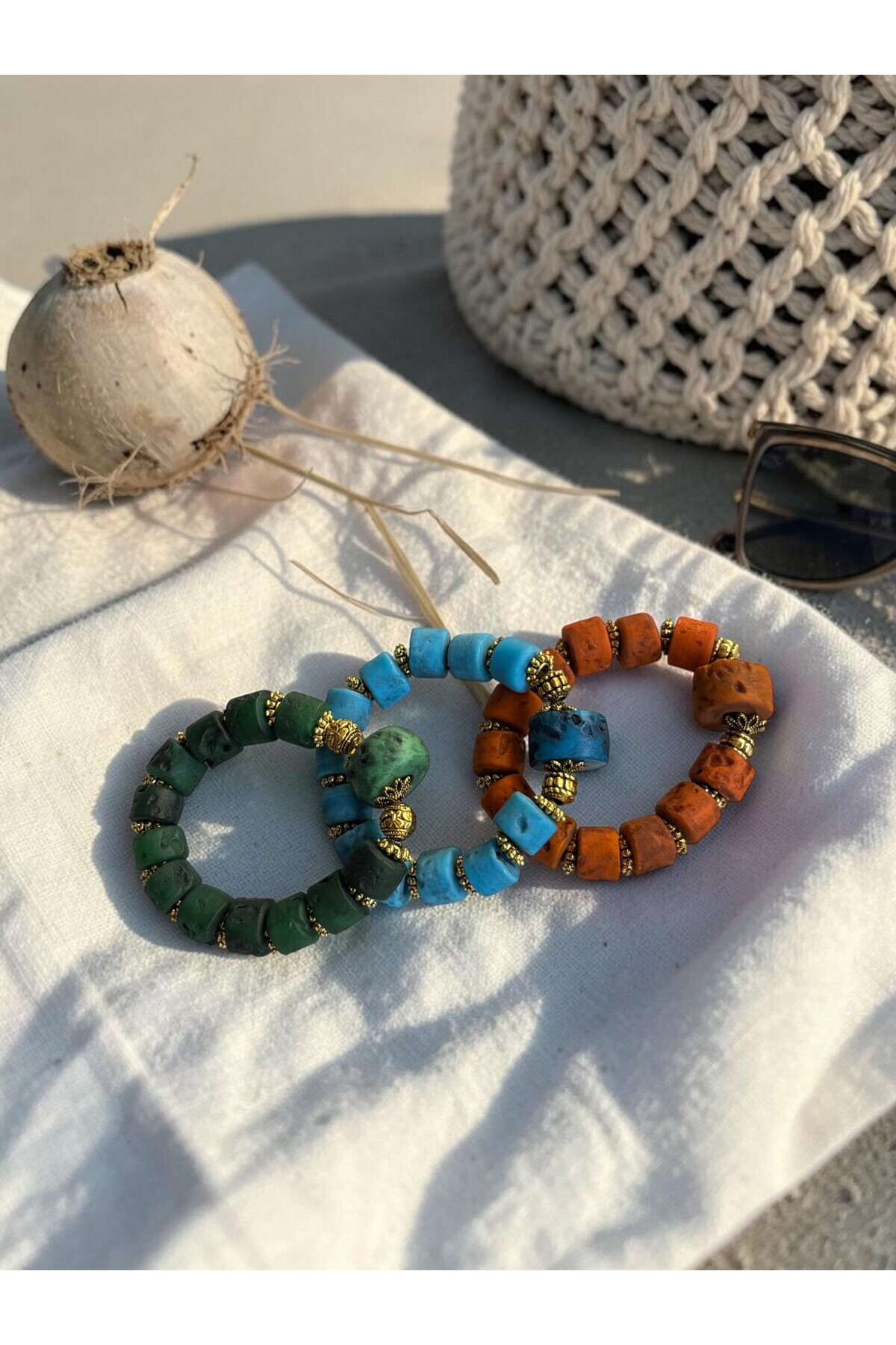 Cam Taş Etnik Bileklik Turuncu