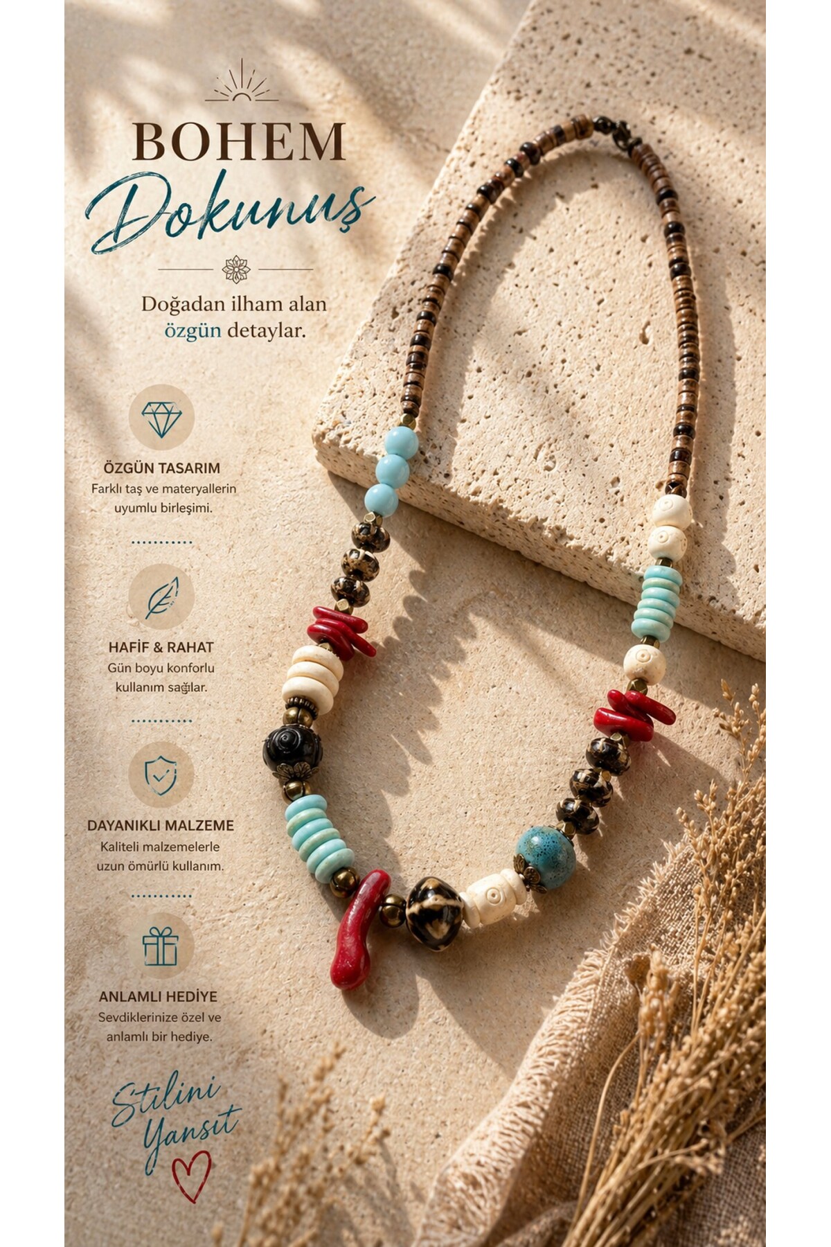 Carry Doğal Taş Etnik Kolye