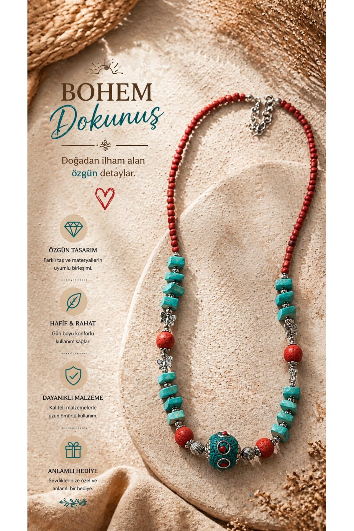 Chic Doğal Taş Etnik Kolye