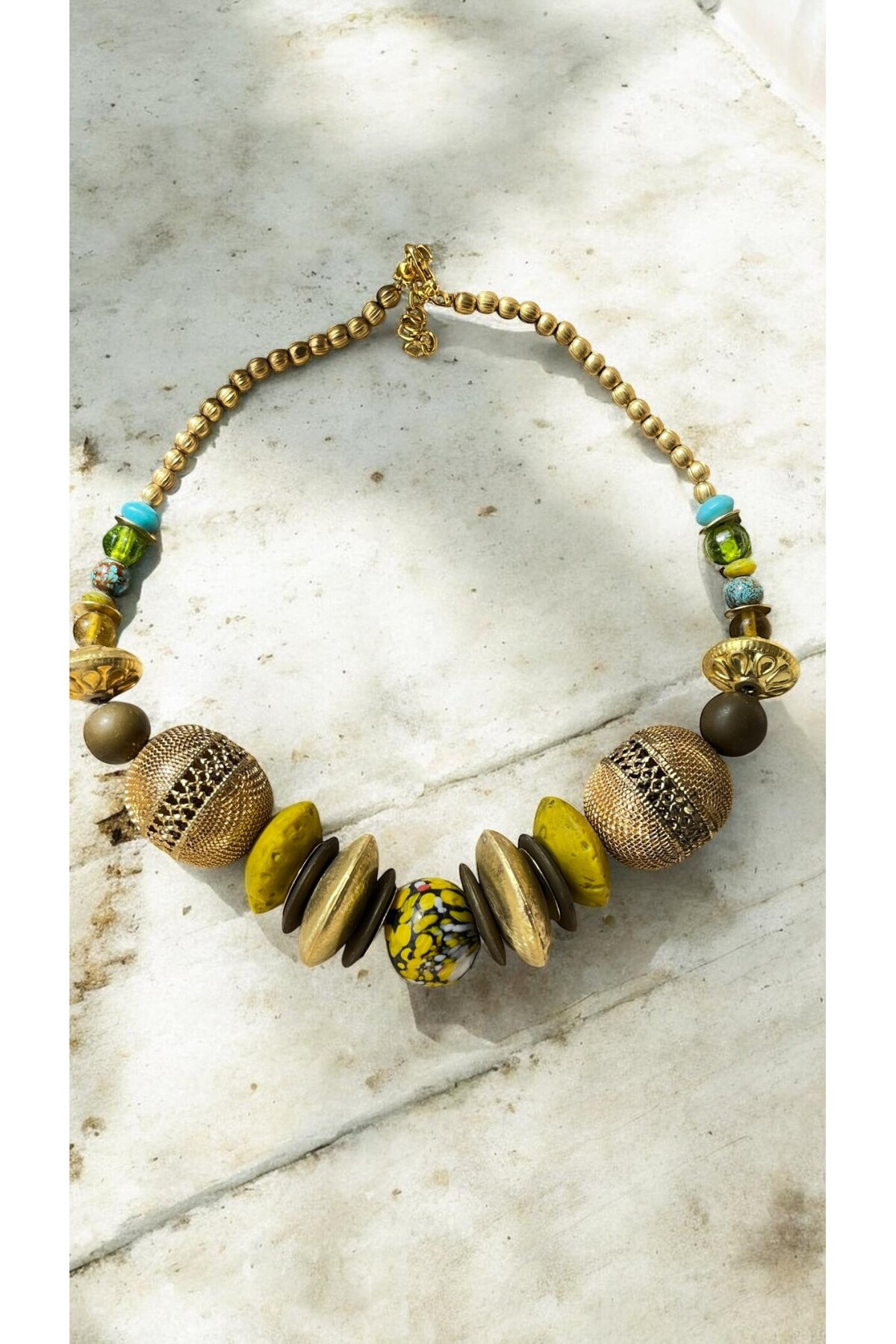 Cintura  Pirinç Cam Etnik Kolye Safran