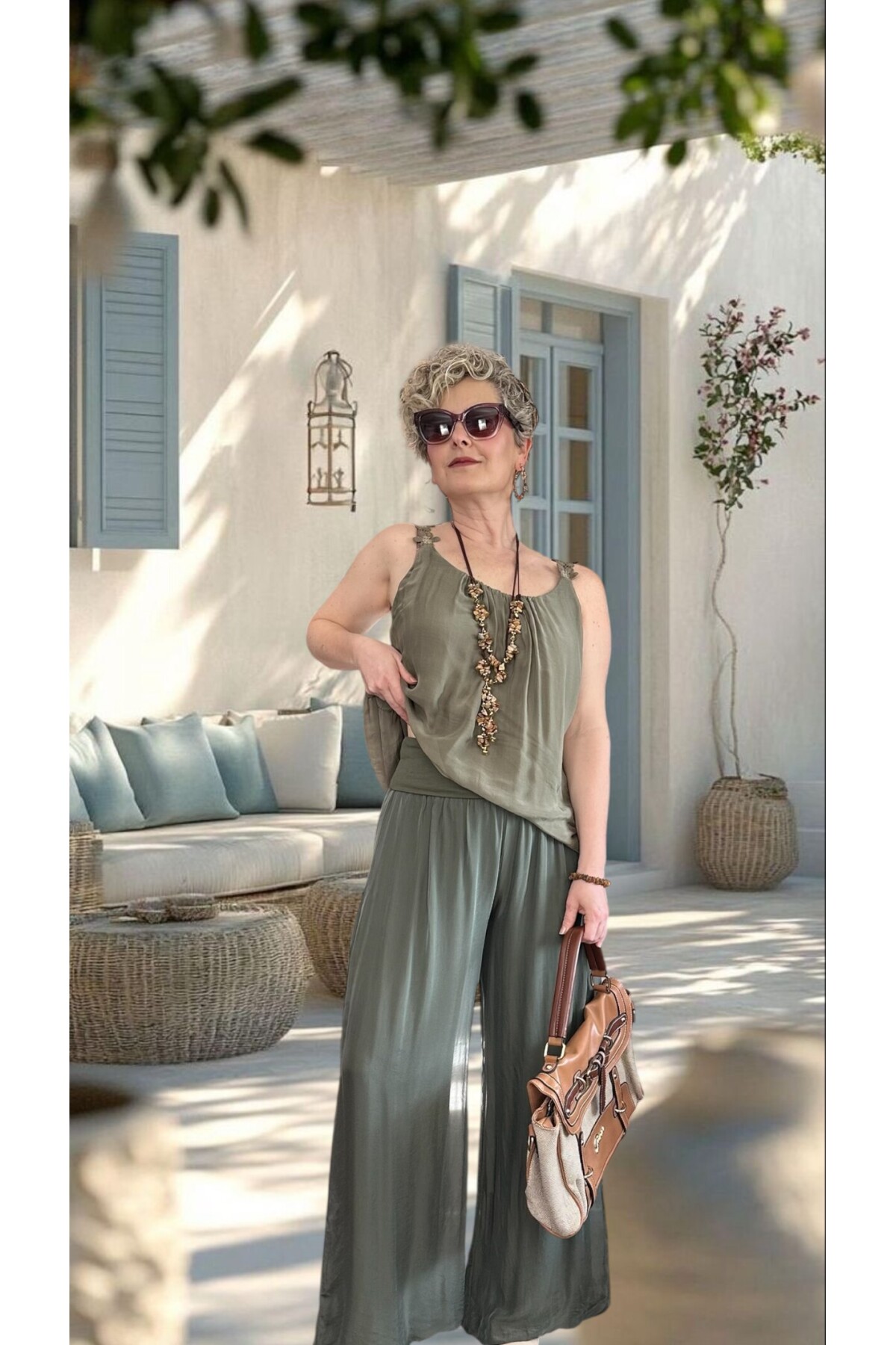 Dussi İtalyan Tasarım İpek Pantolon Military