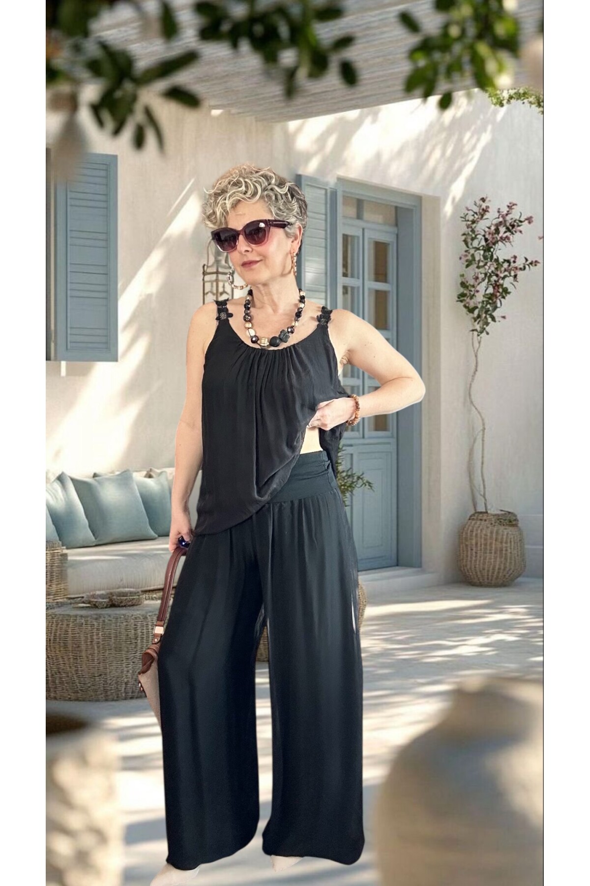 Dussi İtalyan Tasarım İpek Pantolon Siyah