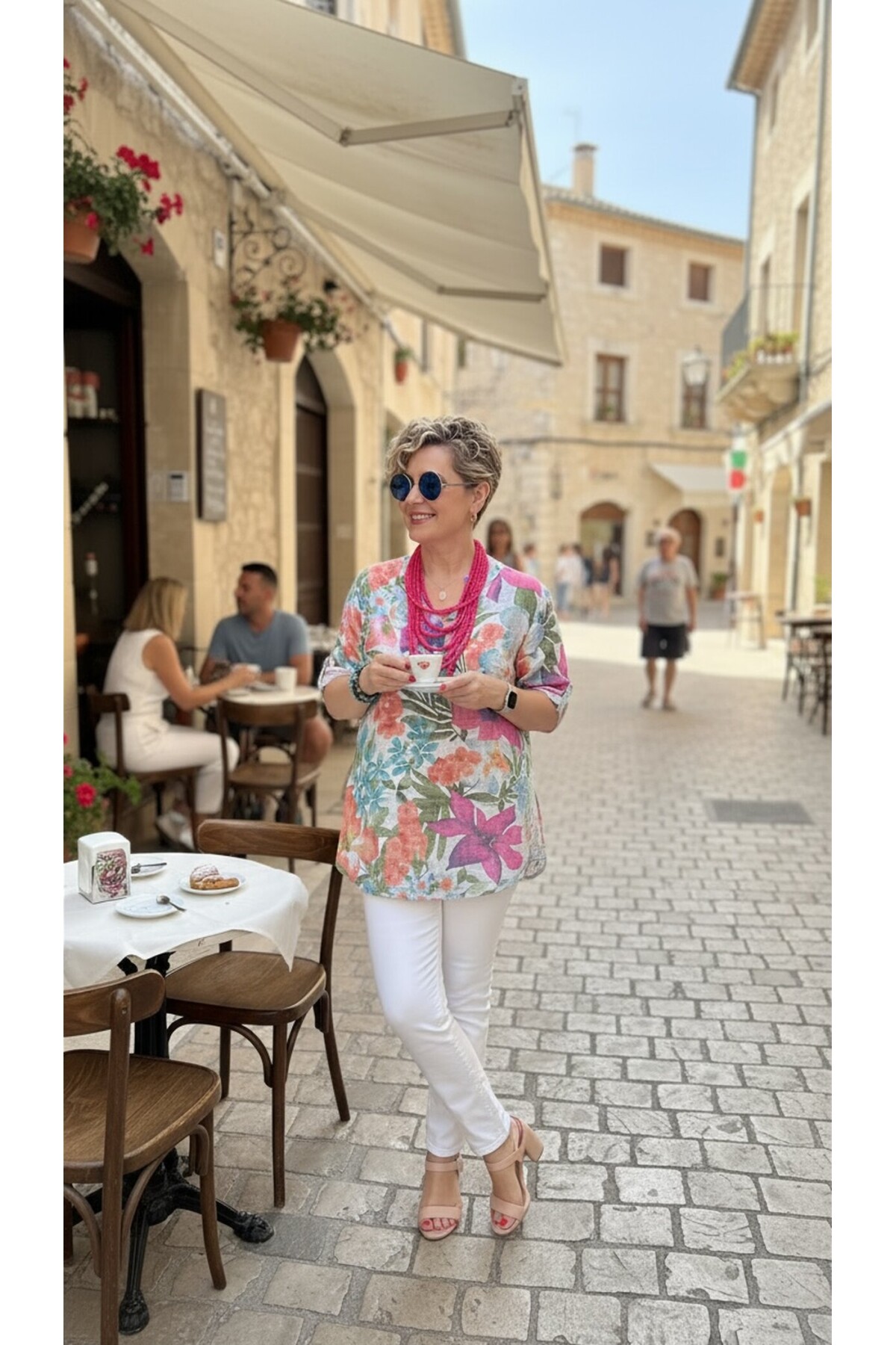 Felli Zambak Desen Desenli İtalyan Gömlek Beyaz