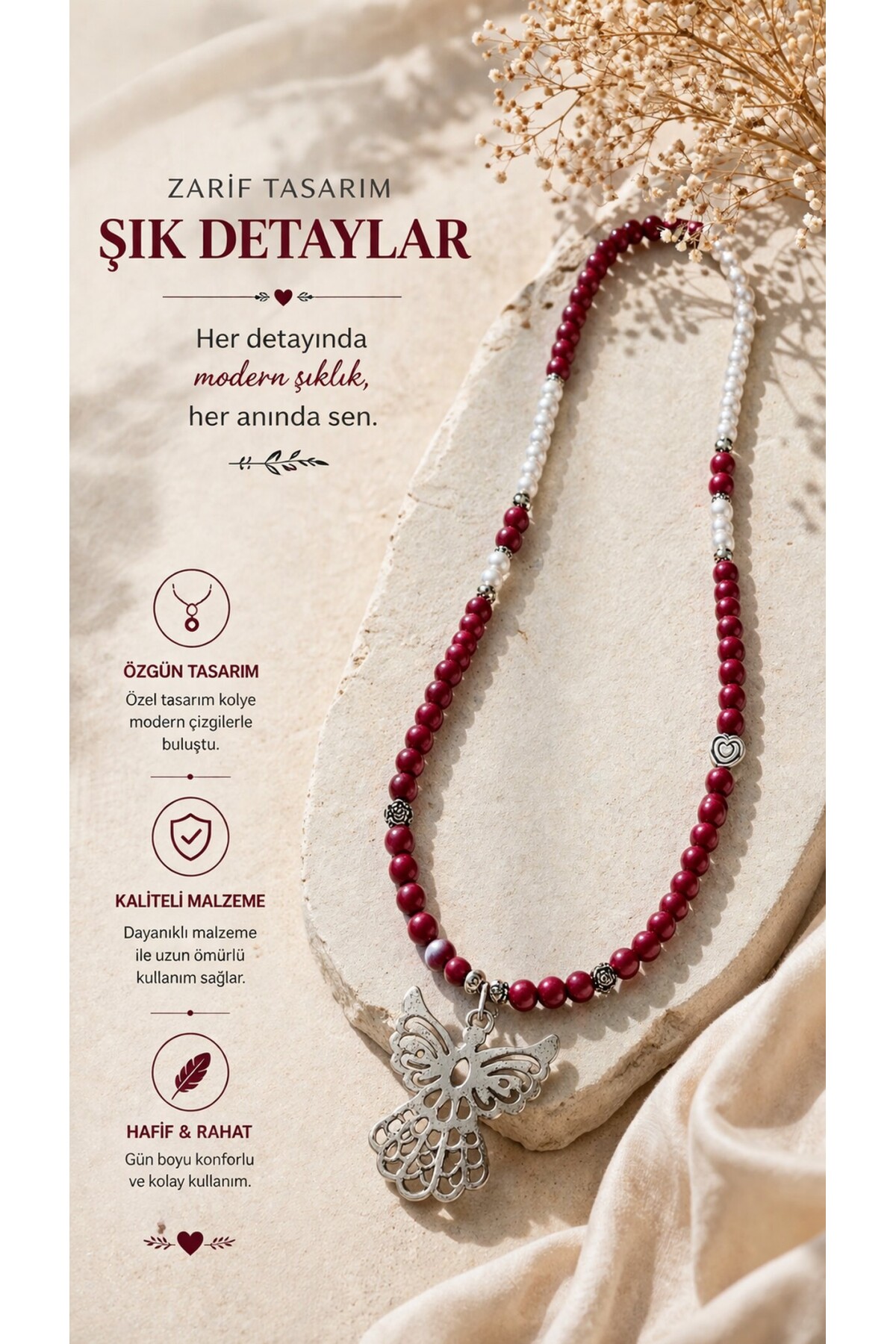 Gabo Fuşya Renkli Tahta Tasarım Kolye