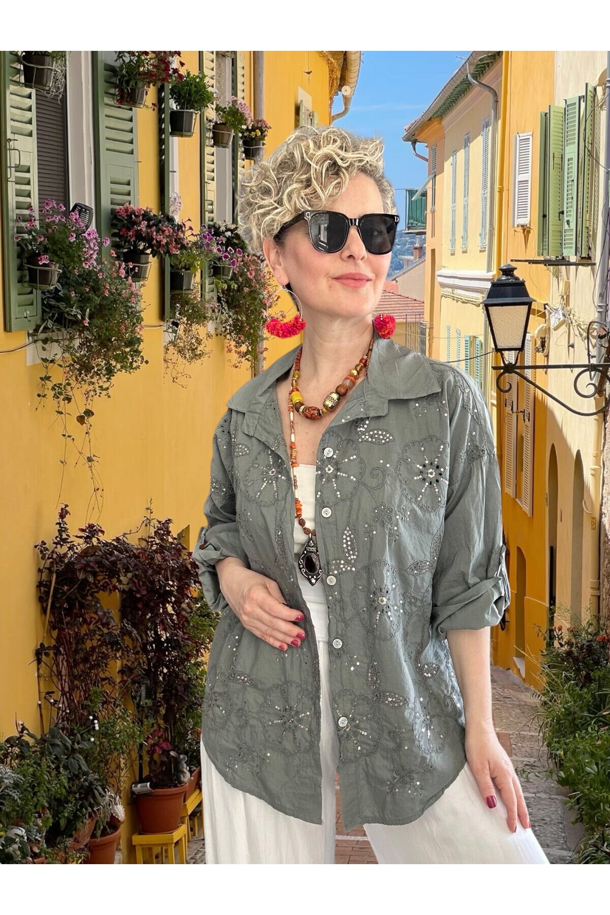 Gesso İtalyan Çiçek Fisto Detay Gömlek Antrasit