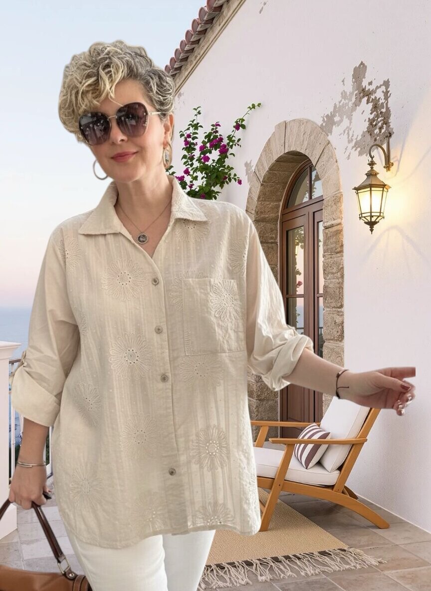 Gesso İtalyan Çiçek Fisto Detay Gömlek Beige