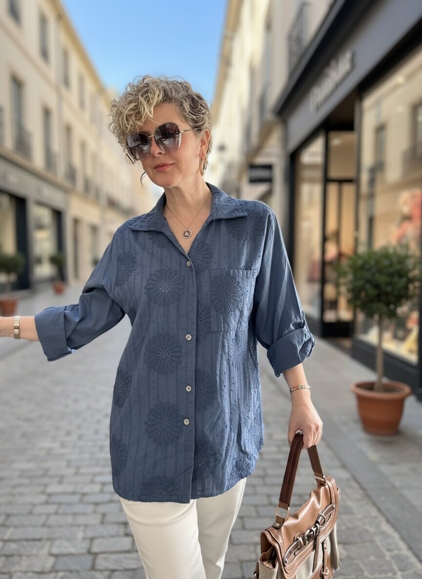 Gesso İtalyan Çiçek Fisto Detay Gömlek İndigo