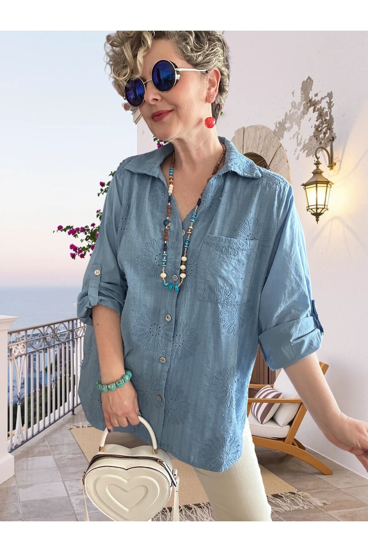 Gesso İtalyan Çiçek Fisto Detay Gömlek Mavi