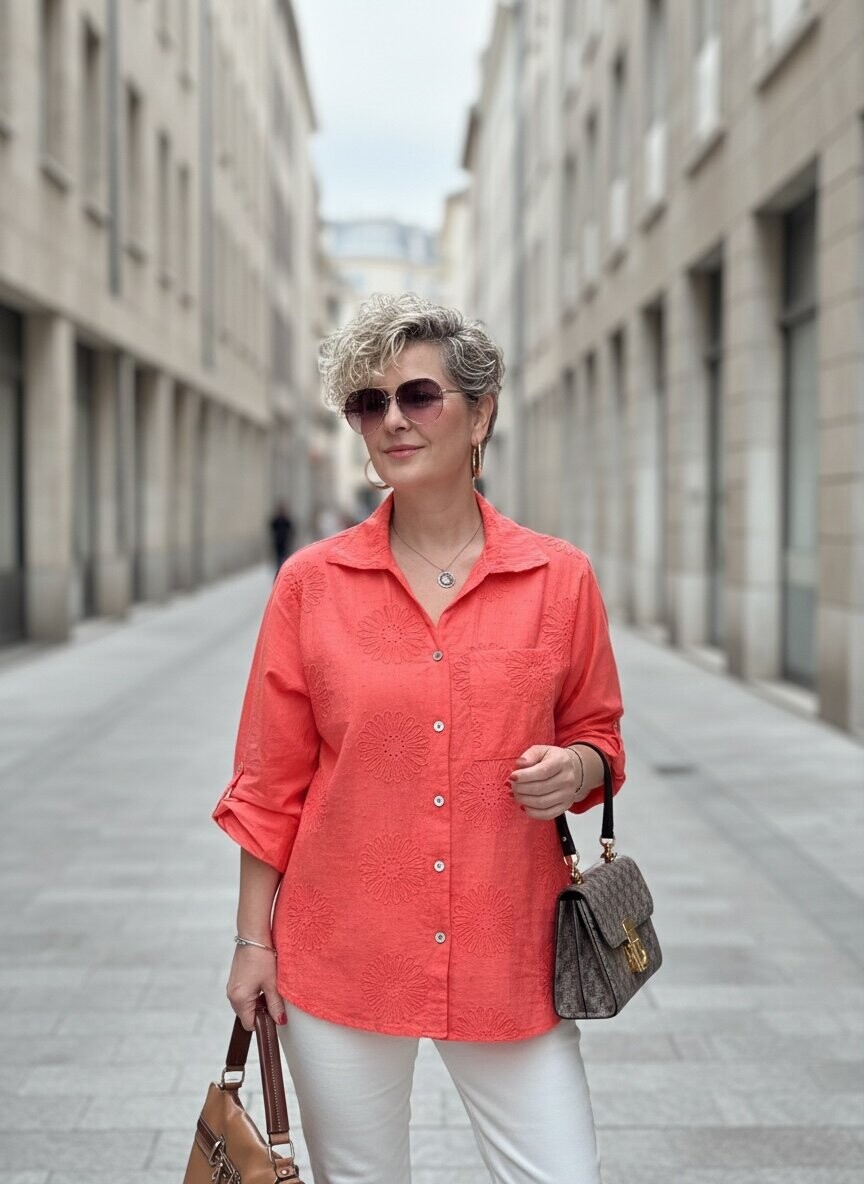 Gesso İtalyan Çiçek Fisto Detay Gömlek Mercan