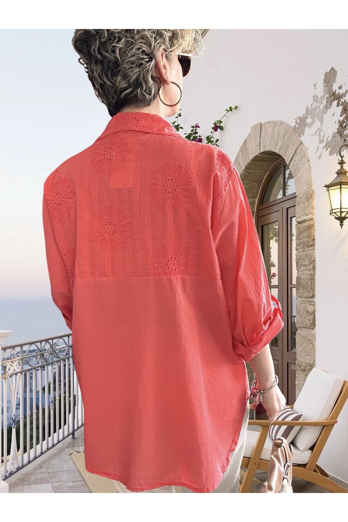 Gesso İtalyan Çiçek Fisto Detay Gömlek Mercan