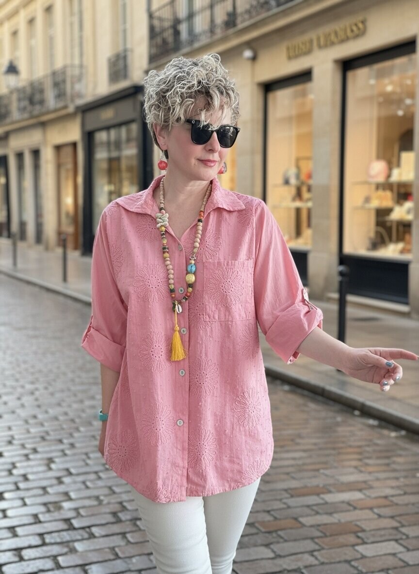 Gesso İtalyan Çiçek Fisto Detay Gömlek Pembe